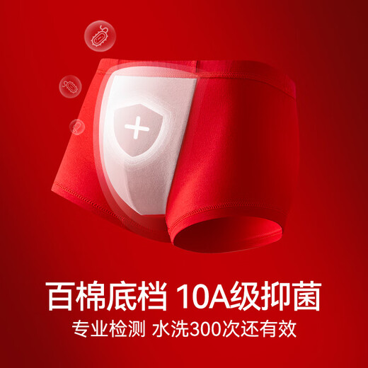 Red bean children's underwear, pure cotton, for boys and girls, 2 pairs of cotton shorts, Class A antibacterial boxer briefs, New Year's red underwear, men's H5K4125 lucky style, 10A antibacterial, 2 pairs, boxer 150