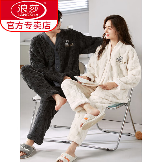 LangSha wedding couple pajamas autumn and winter style coral velvet thickened female bride bright red flannel newlywed men's home wear HMF-7815 M female M + male L