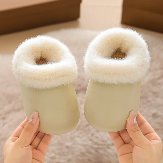 Baby bag heel cotton slippers children's EVA waterproof plus velvet thickened warm indoor winter outdoor cotton shoes for infants and young children off-white 16 (24-25) inner length 16cm/foot length 15