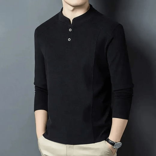 Autumn and winter double-sided German velvet bottoming shirt men's Henry collar trendy versatile long-sleeved T-shirt stand-up collar sweatshirt for men M857 black M 100-120Jin Jin equals 0.5 kg