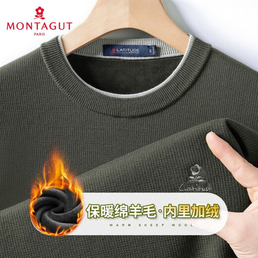 MONTAGUT Sheep Wool & Warm Plush Wool Sweater Men's Round Neck Sweater Men's Autumn and Winter Casual Warm Sweater Men's Brown M 48 170/88A 120Jin Jin is equal to 0.5 kg within
