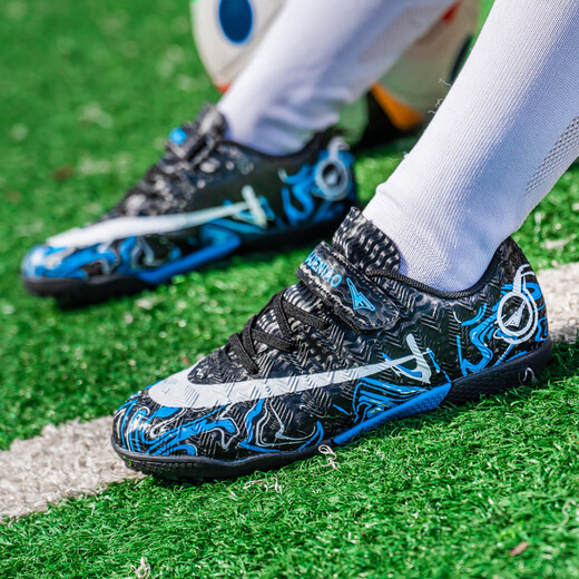 Детские футбольные бутсы Месси для мальчиков и учеников начальной школы, специальные сломанные ногти, профессиональная подготовка Сокола, трава для девочек, C Роналду Убийца, черный и синий 33
