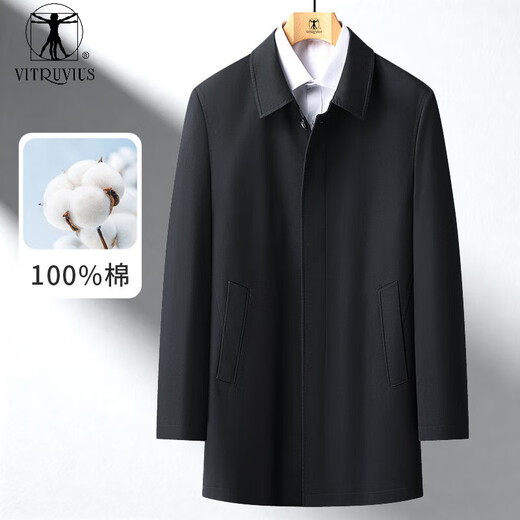 Брендовая ветровка VITRUVIUS, мужская повседневная деловая куртка средней длины из чистого хлопка с лацканами и потайными пуговицами, темно-синяя 6XL 200/112A