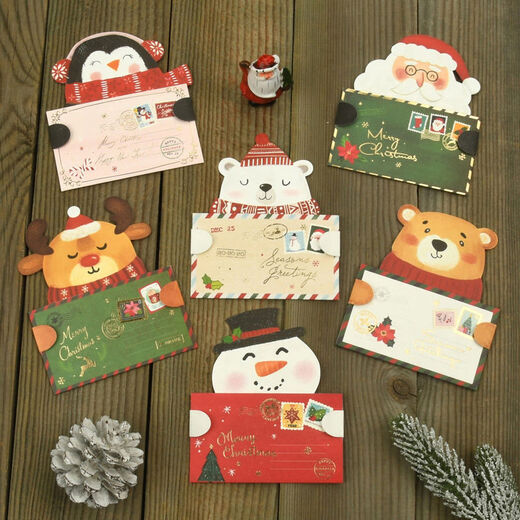 Shantou Lincun Christmas greeting card in English Christmas Eve gift small card cartoon cute postcard kindergarten children primary school students blessing message card handwritten thank you folded copy Christmas greeting card 20041 pack pattern randomly sent