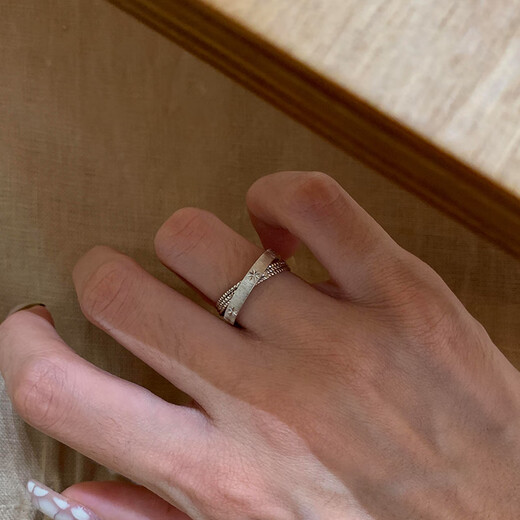 Ruinuo 925 silver small double ring ring for women new silver ring niche fashion brushed star index ring gift for girlfriend 925 silver mercury small double ring plain ring / default number 12