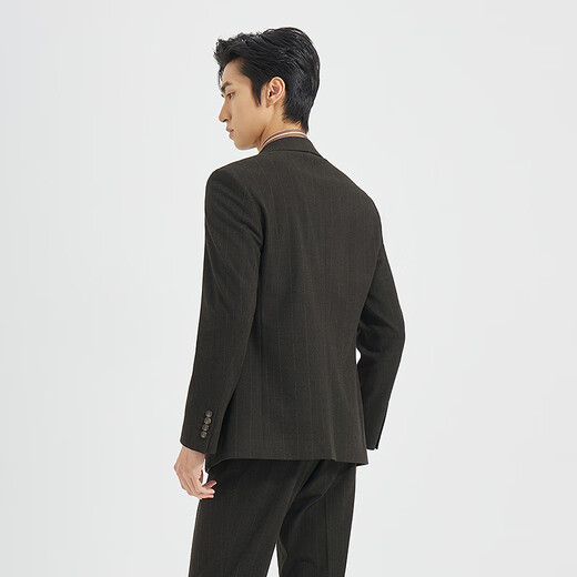 Lilang Shopping Mall Same Style SMART Suit Men's Double-Breasted Suit Nine-Point Pants Suit Striped 2025 Autumn Dark Brown Gray (25QXF251SA) 165A