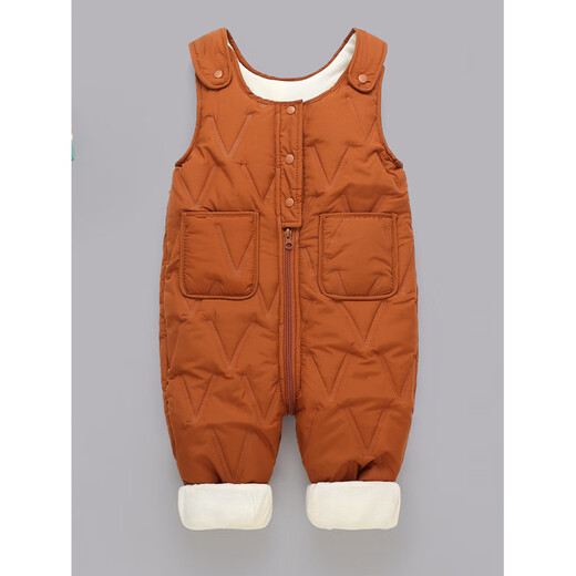 Children's cotton pants, winter children's overalls for boys and girls, autumn and winter all-in-one velvet cotton pants for babies, baby, brown, velvet and thickened 100 (recommended for two and a half to three and a half years old)