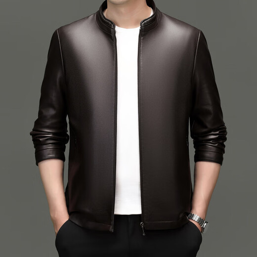 Goldlion 2026 Autumn and Winter Stand Collar Middle-aged Men's Leather Jacket New Men's Jacket Business Casual Versatile Haining Leather Jacket Black 3XL 190