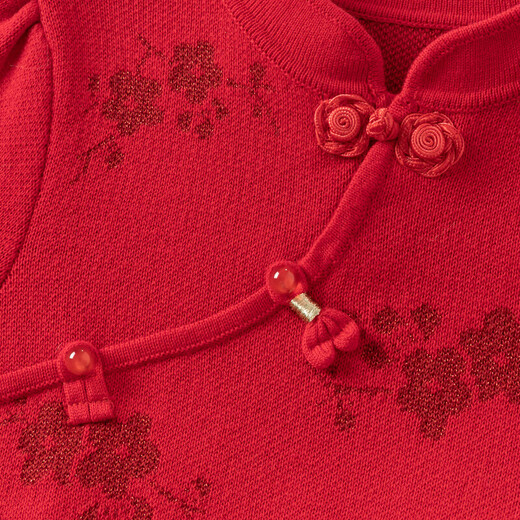 DAVE&BELLA Girls' National Style Dress Autumn and Winter Children's Style Mesh Dress Baby New Year's Dress