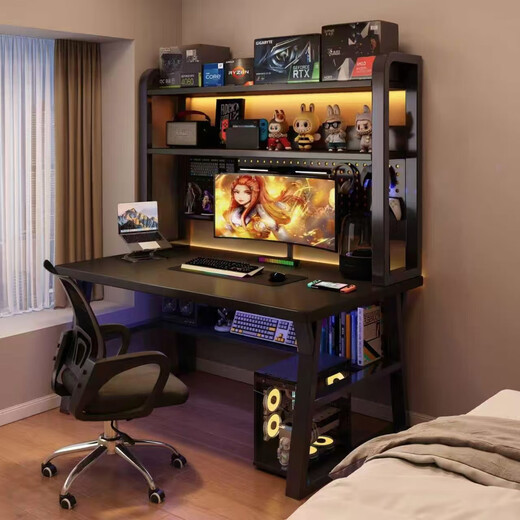 Computer desk desktop home study table with perforated board bedroom desk bookshelf integrated small table simple desk with perforated board 140*60x147CM milk white + magnet 6 + hook 3