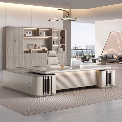 Light luxury boss desk and chair combination, simple and modern chairman's office, single-person and elegant desk manager desk furniture, light luxury color matching with aluminum alloy paint strips, 1.8-meter luxury single cabinet