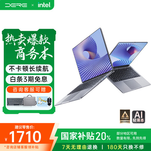 戴睿（dere）云翼系列 国家补贴笔记本电脑 15.6英寸高性能商务办公旗舰轻薄本 大学生游戏娱乐手提本16G 512G