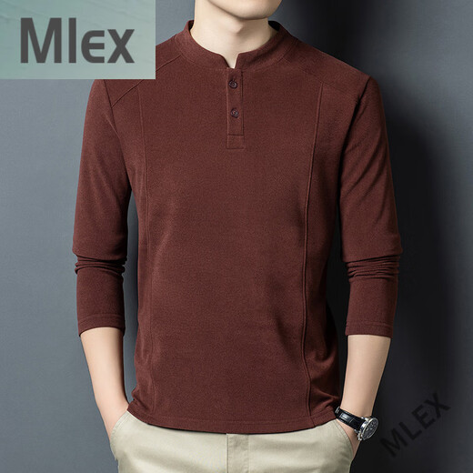 MLEX Xialuo Light Luxury Famous Men's Clothing 2025 Autumn and Winter Double-sided German Velvet Bottoming Shirt Men's Henry Collar Warm and Versatile Long Sleeve Red Brown XL 175 Suitable for 135-145 Jin Jin equals 0.5 kg