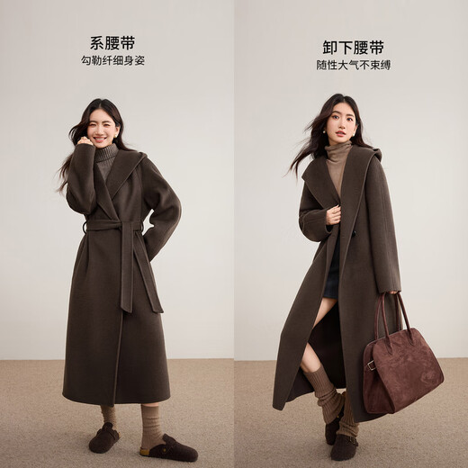 Shandubila 100% wool British style long woolen coat for women winter thickened warm hooded loose double-sided woolen coat