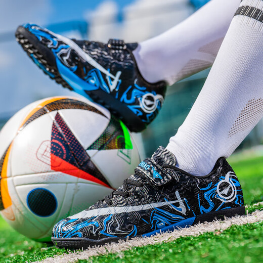 Детские футбольные бутсы Месси для мальчиков и учеников начальной школы, специальные сломанные ногти, профессиональная подготовка Сокола, трава для девочек, C Роналду Убийца, черный и синий 33