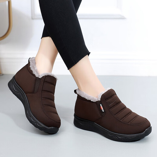 Huili old Beijing cloth shoes mother's shoes winter cotton shoes plus velvet non-slip warm old middle-aged women's shoes 1045 brown 38