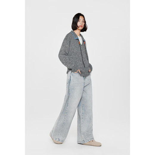 Birds and new wine design floral yarn pullover sweater for women 2025 autumn new pullover sweater solid color smoke HCC02 M