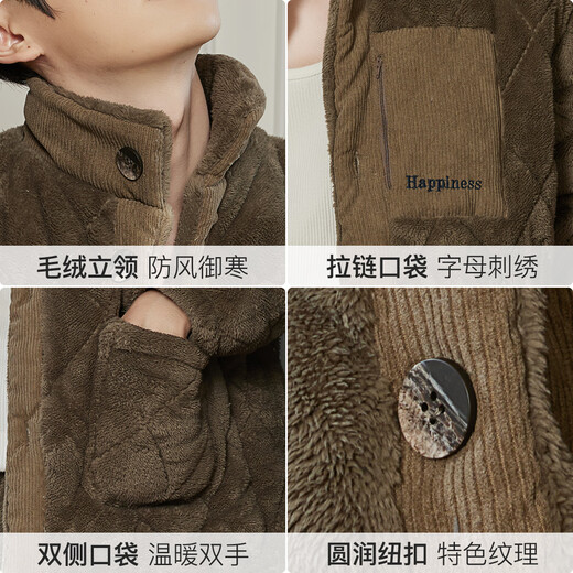 Catman plus velvet and thickened three-layer quilted men's pajamas men's winter warm stand-up collar cotton jacket can be worn outside 25 years new product