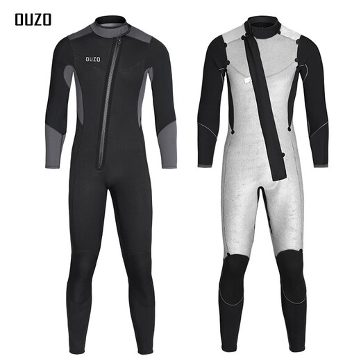 Oeny's new 5/3 wetsuit for men, super elastic, thickened and velvet, cold-proof and warm one-piece wetsuit, jellyfish surfing winter swimsuit, black and gray CR super elastic, long hair mercerized thermal cloth inside S