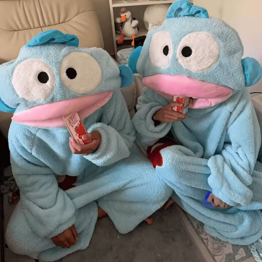 CLCEY cute and funny clownfish pajamas autumn and winter Hanton one-piece couple men and women thickened coral velvet cartoon home clothes Hanton ugly fish one-piece nightgown (single nightgown without shoes) S
