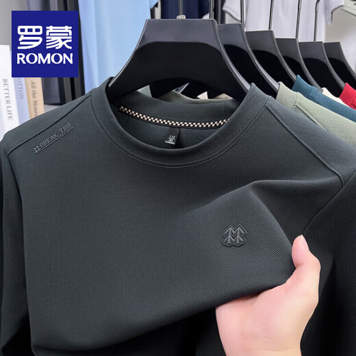 ROMON high-end pure cotton 100% long-sleeved T-shirt pure men's autumn and winter new casual round neck sweatshirt men's top bottoming shirt beige XL 135-150Jin Jin equals 0.5 kg