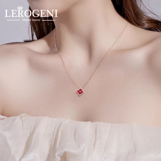 Lirokini necklace for women 18k color gold four-leaf clover ruby pendant high-end jewelry Valentine's Day birthday gift for girls 18k gold diamond ruby necklace brand gift box