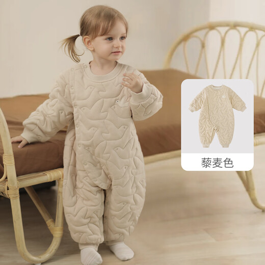 Bali Piggy Baby Cotton Clothes Autumn and Winter Newborn Cotton Clothes Thickened Warm Cotton Jacket Newborn Winter Baby Padded Jumpsuit Quinoa Color 73cm