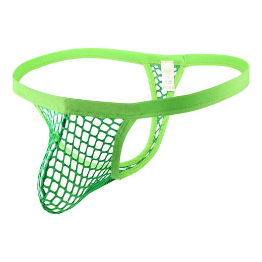 Men's low-waist thin belt mesh fully see-through sexy thong hip-lifting solid color elastic trousers boys' T-pants personality black M