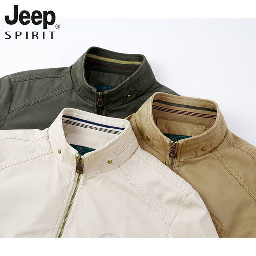 Jeep Spirit Pure Cotton Herren mittleren und älteren Frühlings- und Herbstmantels Daddys Anzug Loose Stand Collar Casual Jacke Dünne Top Jacke 17062 Meter Weiß 2xl empfohlen 140-155 Jin [Jin gleich 0,5 kg]
