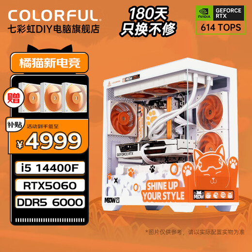 Colorful Orange Cat DDR5 host Core i5 14400F/RTX5060Ti 5070Ti desktop computer game design AI rendering full set DIY assembly machine with five i5 14400F+D5+RTX5060