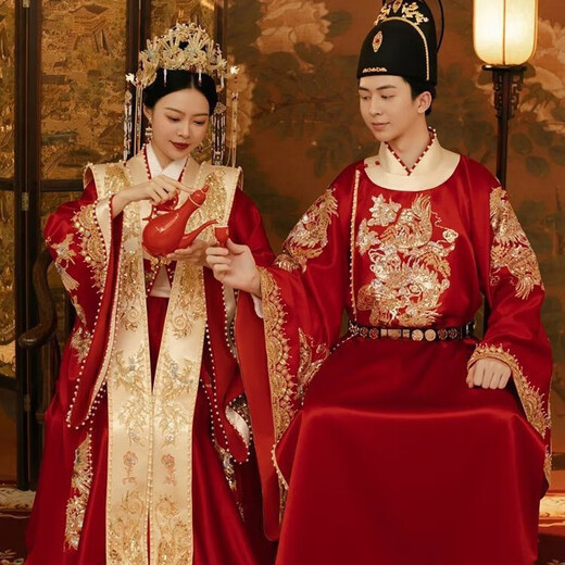 Vnxifm Ming Dynasty Wedding Clothes Large Size Xiuhe Clothes Wedding Clothes Couple Wedding Clothes Wedding Dresses Toasting Clothes Ancient Style Han Clothes Fengguan Xiapei N-352 Women's One Size