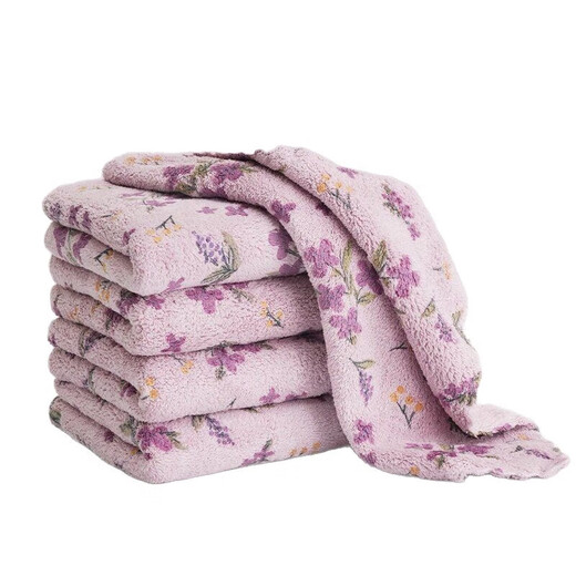 Kitchen rag, dishwashing cloth, thickened, wear-resistant, not easy to shed lint, household cleaning table scouring pad, hand towel, 6 pieces, 25x25cm, purple flower style