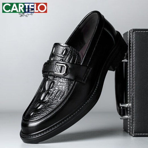 Cartelo Men's Business Casual Shoes de cuero con un pie transpirable Softhide Crocodile Patrón de cocodrilo Zapatos de cuero Hombres 9896 Negro 38