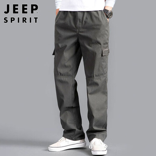 JEEP SPIRIT Jeep overalls men's loose autumn and winter straight casual pants multi-pocket men's pants military green XL