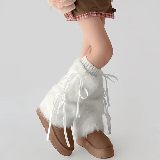 JIOESC Sock Covers Piles of Socks Women's Autumn and Winter Versatile Y2k Hot Girls Bow Strap Plush Warm Mid-calf Socks Leg Guards Plush White-Bow Knot Strap Sock Covers Sweet Spicy Versatile 1 Pair One Size