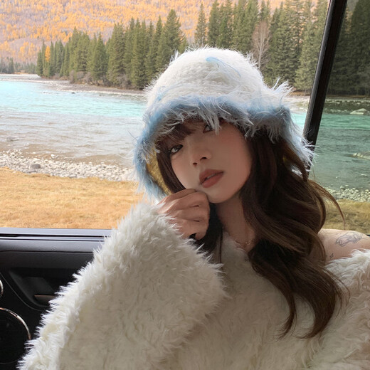 Style Mansion Japanese style sweet imitation mink plush knitted fisherman hat for women autumn and winter warm Korean style fashion big head circumference woolen hat love pink and white collection and purchase = priority delivery + freight insurance