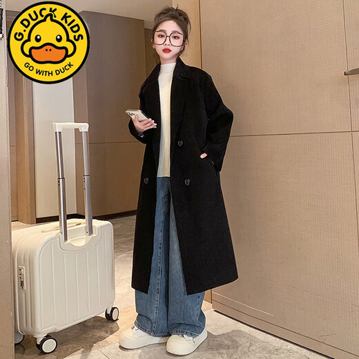 G.DuckKids Girls 'Veste en tweed Spring and Automn Style 2024 Nouveau manteau cachemire double face à la mode Hiver Black Bracker Black 160 cm