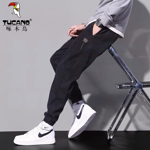 Holzspecker (Tucano) Black Jeans Herren Bindungen Füße Trendy Workwear für Jungen 2025 neue lässige Herbsthosen DW_9859 Militärgrün M.