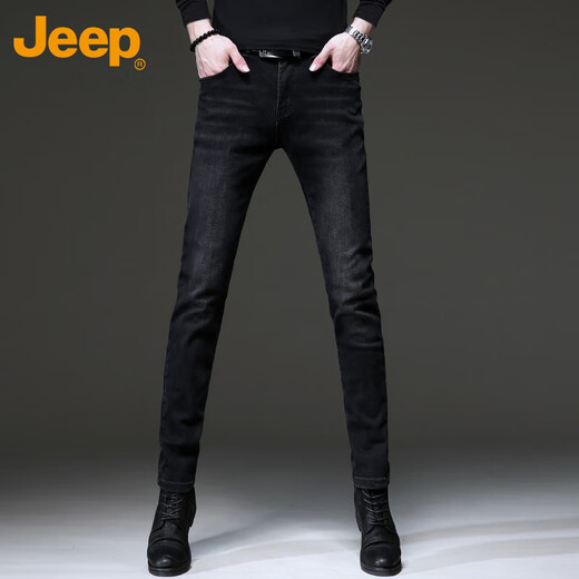 JEEP Jeep jeans men's autumn and winter high-end business trend stretch slim casual pants for men black gray 32