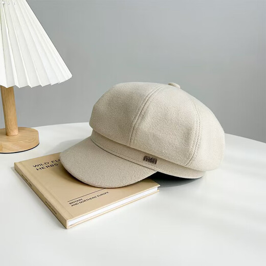 Wine Style Senior Korean Style Autumn and Winter Women's Beret Women's Octagonal Big Head Circumference Showing Face Small Fashionable Western Style Octagonal Hat Three-dimensional Black