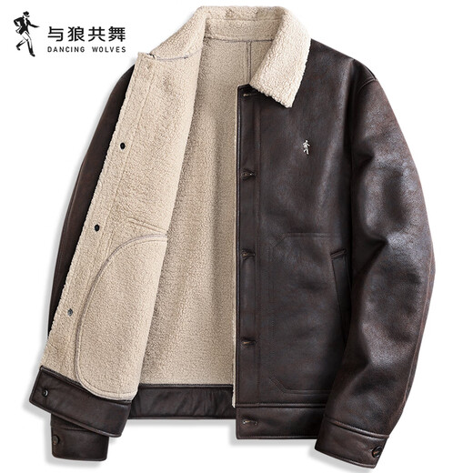 Dances with Wolves Polar Fleece Lapel Casual Jacket Men's 2025 Autumn and Winter New Suede Textured Loose Warm Jacket 1070 Coffee 303 2XL (185)