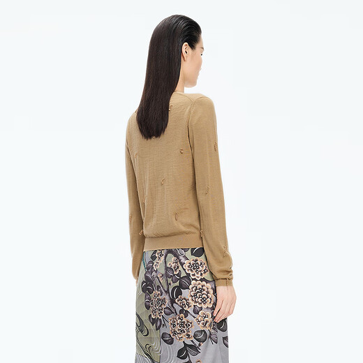 JNBY/Jiangnan Buyi Shopping Mall Same Style 25 Autumn New Arrival Sweater Slim Long Sleeve Cardigan 5P8314000 253/Tea Khaki S