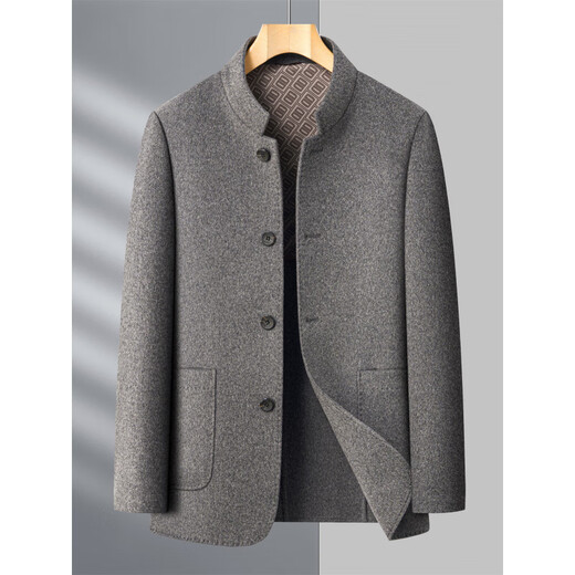 MONTAGUT double-sided woolen jacket for men 2025 autumn and winter new middle-aged men's stand-up collar parka tunic jacket gray M 170/88