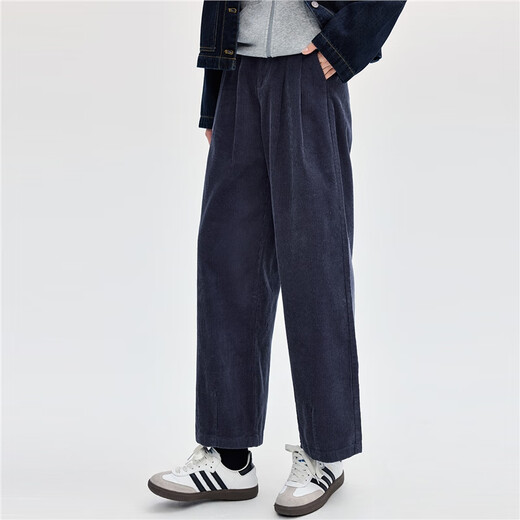 Pantalones de pellizco de Giordano para mujeres Pora de algodón puro estilo retro prensado y plisado Cintura semiástica Pantalones informales de pierna ancha 05424683
