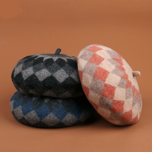 Lee dprre autumn and winter woolen beret new fashion ladies British elegant temperament retro literary versatile painter hat navy + gray one size 55-58cm