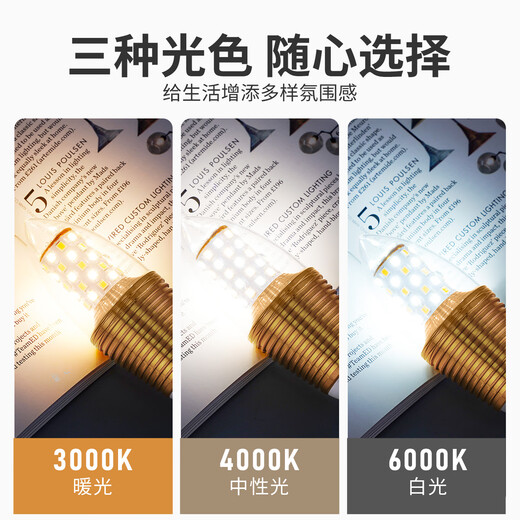 LABOT full-spectrum LED candle light bulb e14 small screw socket, pointed bubble tail crystal light source, three-color dimming spiral light bulb, high-brightness household energy-saving lamp E14 white light