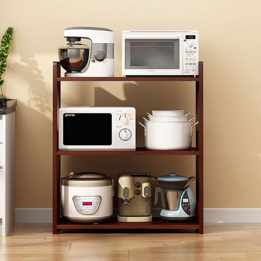 Sailoto microwave oven rack multi-layer floor-standing oven storage rack wooden narrow cabinet household storage pot rack all solid wood five layers 49*30*150cm walnut color