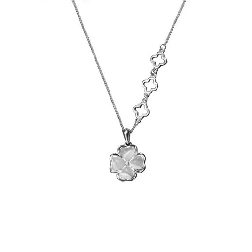 S999 sterling silver necklace for women, cat's eye stone, four-leaf clover bone chain pendant, light luxury and simplicity, a Chinese Valentine's Day gift for girlfriend 1355DZ-Silver-S999 pure silver