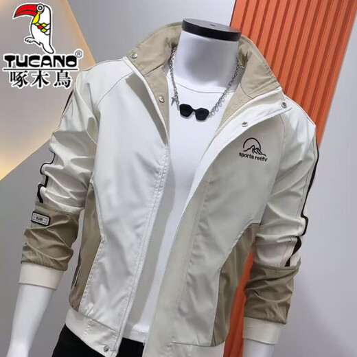 Woodpecker Spring and Autumn Jacket Men's Fashion Slim Stand Collar Korean Style Trendy Work Jacket Versatile Handsome Casual Top Beige-Coat Brand Special Price Clearance Pickup L Suitable for 110Jin Jin is equal to 0.5kg or so