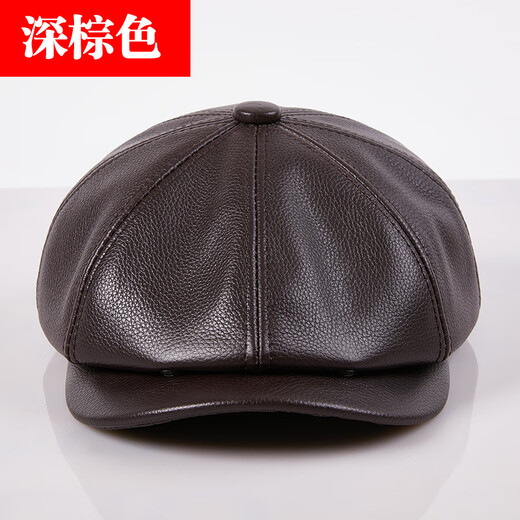 Xue Che's new leather hat men's autumn beret newsboy hat forward hat British cowhide octagonal hat women's peaked hat black (first layer of cowhide) 2XL (59-60cm)